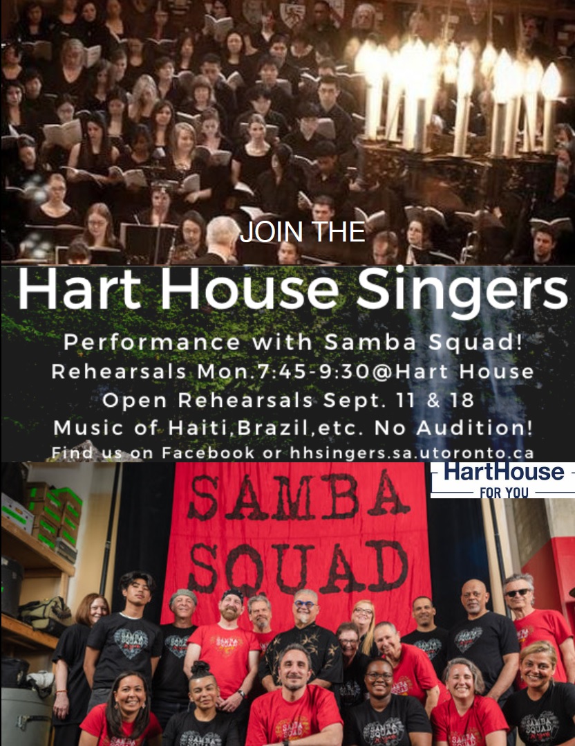 Join the Hart House Singers, rehearsals start Sept. 11th, 2023 at 7:45 pm